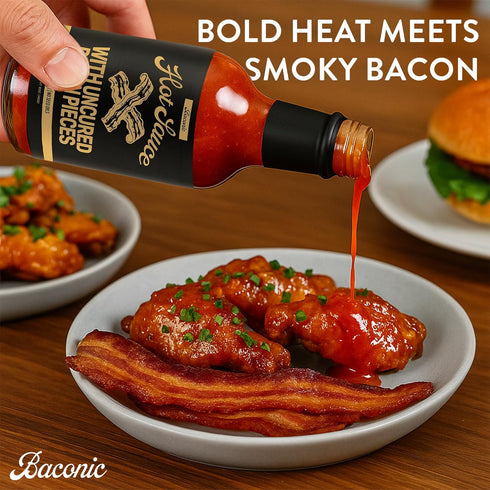 Baconic 12oz Bacon Infused Hot Sauce with Real Bacon Bits - Spicy, Zero Sugar, Keto-Friendly, No Seed Oils - Bold