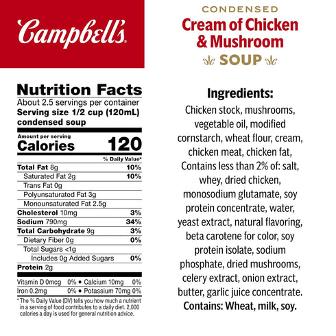 10.5 oz (12 Pack) Campbell's Condensed Cream of Chicken and Mushroom Soup, Can