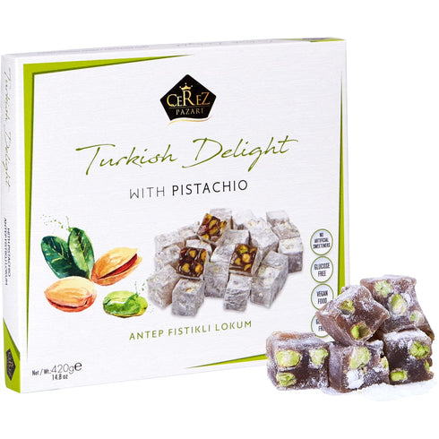 Cerez Pazari Turkish Delight Pistachio Candy Gourmet Premium Vegan Sweets Medium Gift