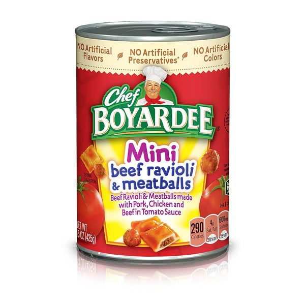 Chef Boyardee Mini Beef Ravioli and Meatballs, 15 Oz Can (Pack of