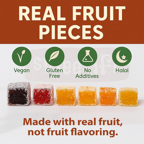 Sweetifi (320gr/11Oz) Mixed Fruit Turkish Delight, Premium Chewy Gourmet Vegan Candy Made with Real Fruit, Gluten Free