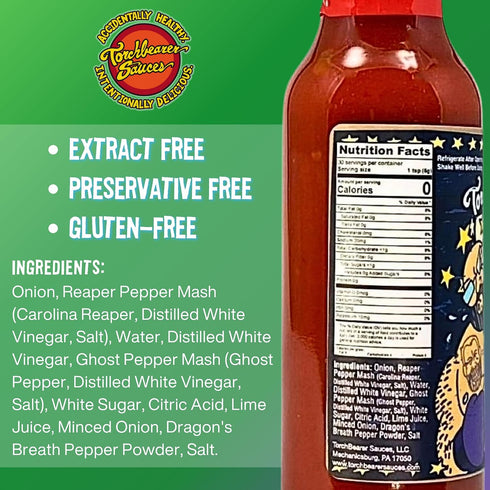 5 oz, 9, Torchbearer Sauces Sucker Punch Super Hot Sauce - Heat Level Carolina Reaper & Ghost Pepper Hot Sauce