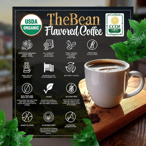 16-Ounce The Bean Organic Coffee Company Water Processed DECAF Vanilla Bean, Medium Roast, Whole Bean Coffee, Bag