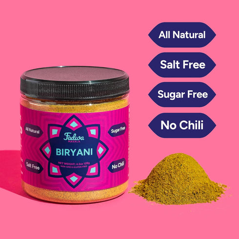 4.5 oz Fadwa Masala Biryani Spice Mix - Jar, Salt & Sugar Free, Non-Spicy Authentic Desi Spices for Pakistani & Indian