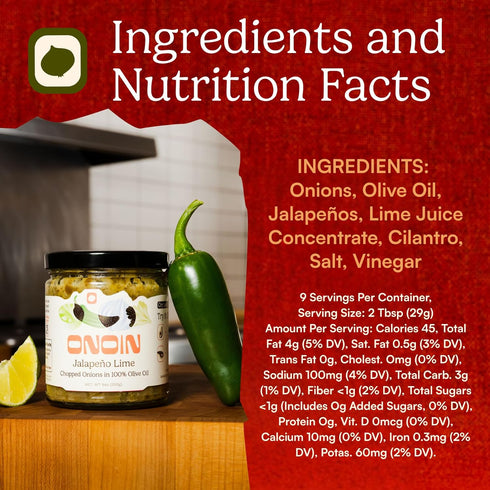 100% 9 oz (Pack 2) ONOIN Chopped Onions in Olive Oil - Seed Oil Free & Ready-to-Use Flavor Base & Topping | Jalapeno
