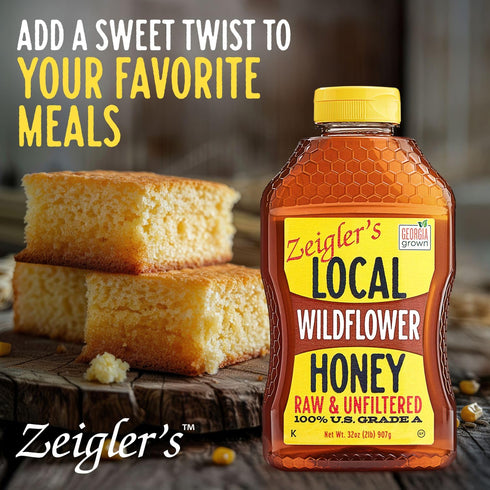32 Oz 100% Zeigler's Wildflower Honey, Natural, Raw & Unfiltered, Georgia Grown Certified Pure Southern Honey Great