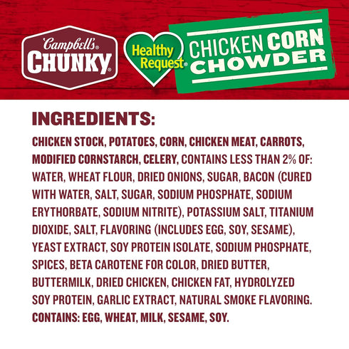18.8 Oz Campbell's Chunky Soup, Healthy Request Chicken Corn Chowder Soup, Can