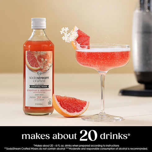 11.1 OZ (Pack 3) SodaStream Crafted Cocktail Mixers: Grapefruit & Elderflower Flavor, Non-alcoholic mixers expertly
