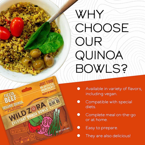 10g Packet (5-Pack) Wild Zora Organic Quinoa Bowls - Quick Prepared Meals, Instant Tasty Bowls, Pantry Staples