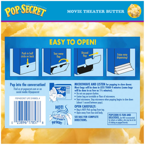 3.0 18 Count Pop Secret Popcorn, Movie Theater Butter, Ounce Microwave Bags, Box