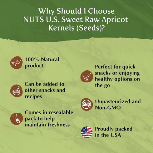 Packed (4 LB) NUTS U.S. - Sweet Raw Apricot Kernels (Seeds) | Unpasteurized and Non-GMO | No Sulphure | In Resealable
