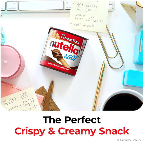 12 Packs, 1.8 oz Nutella & GO! Chocolate Hazelnut Spread with Cocoa + Breadsticks, Snack Each