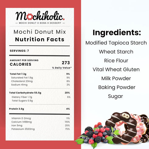 Donut Mix Original Recipe, Mochi Mix, Low-Calorie Rice Flour Snacks, 12 oz Healthy Daily Treats by Mochiholic