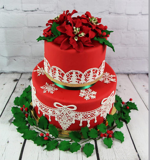 Poinsettia 3 set Global Sugar Art Small Christmas Kit Sugar Cake Flowers & Holly Leaf Sprays, Piece by Chef Alan