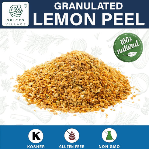(4 Oz), SPICES VILLAGE Dried Lemon Peel Granules, Lemon Zest Seasoning for Baking, Citrus Fruit Seasoning for Cooking