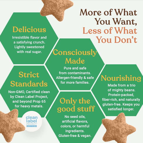 6g 2 Pack, 7.5oz Love Grown Gluten-Free Bean Stars Cereal - Plant-Based, Vegan, Non-GMO Certified - Added Sugar, High