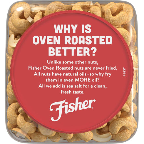 24 (Pack 2) Fisher Oven Roasted Never Fried Whole Cashews, Ounces, Snacks for Adults, Made With Sea Salt, No Added