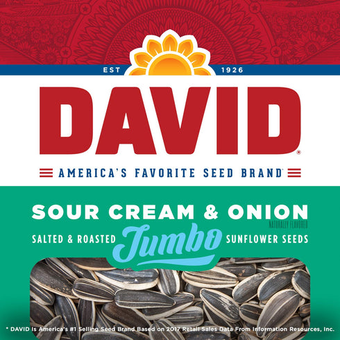 DAVID Roasted and Salted Jumbo Sunflower Seeds, Sour Cream and Onion Flavor, 5.25oz