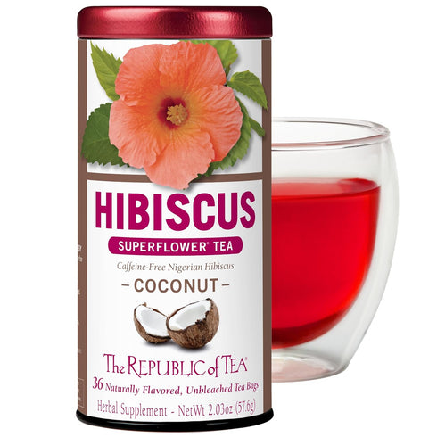 The Republic of Tea Hibiscus Coconut Superflower Herbal Tea, 36 Count