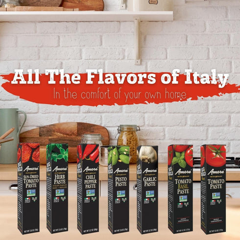 Amore (4.5oz) (2 pack) Vegan Basil Tomato Paste In A Tube - Non GMO Certified and Made In Italy