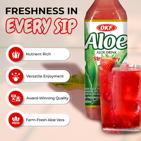 16.9 oz. Pack 20), OKF Aloe Vera Drink Juice with Pure Aloe Pulp, Variety, (Strawberry, of Plant Based Drink, Korean