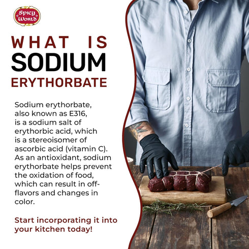 Spicy World 1.5 Pure Sodium Erythorbate Pound Large - Top Food Grade - Great for Sausage Making and Meat Curing