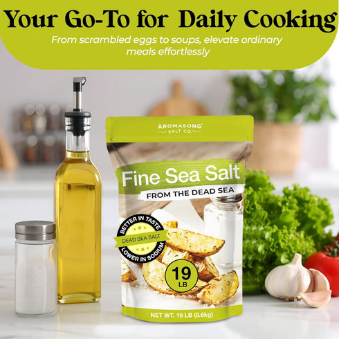 100% 19 Lb (Packaging Aromasong Sea Salt Natural Unrefined Gluten Free Fine Grain Table Salt - Large Bulk Resealable