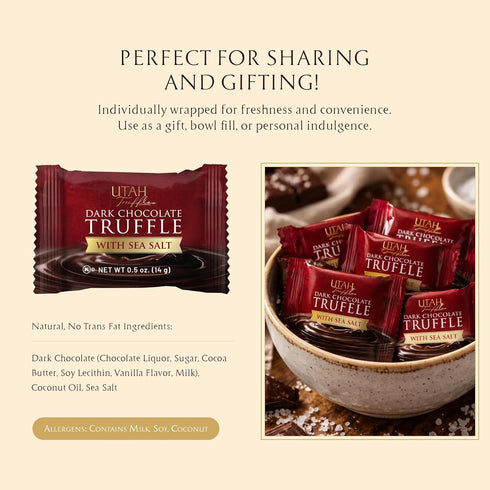 dutis 16oz, 34pieces Utah Truffles Dark Chocolate Truffle, Individually Wrapped, Naturally Gluten Free, Gourmet Smooth