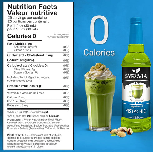 25.4 oz. 0 Syruvia Sugar Free Coconut Syrup & Sugar-Free Pistachio Syrup - fl Premium Flavoring Syrup. Calories, Kosher