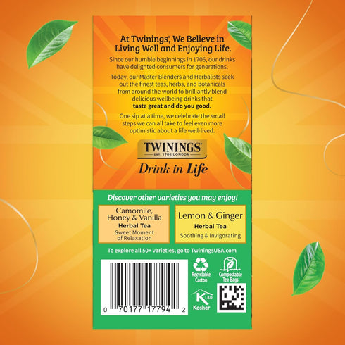 Twinings Decaffeinated Green Tea, 20 Count - Individually Wrapped Bags, Smooth Flavor, Enjoy Hot or Iced