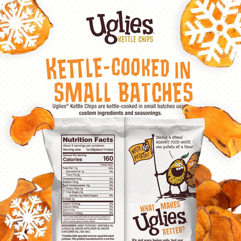 1.5 Oz. Pack 12 UGLIES Sweet Potato Kettle-Cooked Potato Chips, Gluten-Free Snacks, Kosher-Friendly Chips, Non-GMO