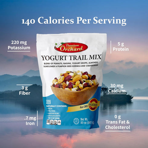 20z YOGURT TRAIL MIX BY PREMIUM ORCHARD - Seeds, Yogurt, Fruit and Nuts Mix - Trail Mix Bulk Blend of Mixed Nuts
