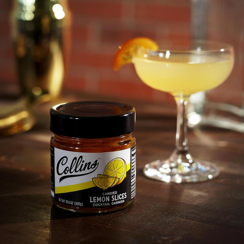 10.6oz Collins Candied Lemon Slices in Syrup, Candied Fruit Slices Cocktail Drink Accessories for Cocktail Party, Drink