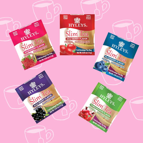 5 25 (6 Pack) Hyleys Slim Tea Flavor Assortment - Weight Loss Herbal Supplement Cleanse and Detox - Tea Bags
