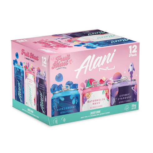 200mg 10 12 Oz 12 Pack Alani Nu FRUIT BLAST VARIETY Sugar Free, Low Calorie Energy Drinks | Caffeine | Biotin B