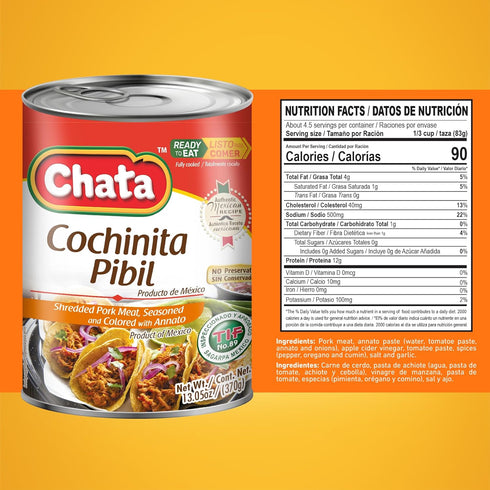 13.05 oz, Pack 4 Chata Cochinita Pibil, Shredded Pork Meat with Annatto Seasoning