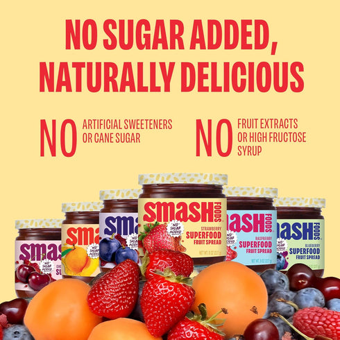 Pack| (6 Smash Foods Jam Try Them All Variety Low-Calorie, No Sugar Added Keto Jam with Upcycled Fruit & Chia Seeds |
