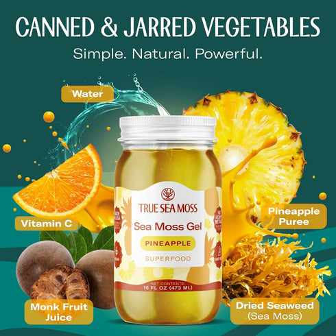 Pack 1 TrueSeaMoss Sea Moss Gel Made in USA Wildcrafted Seamoss, Fruits & Jarred Vegetables Pineapple, of (Labels may