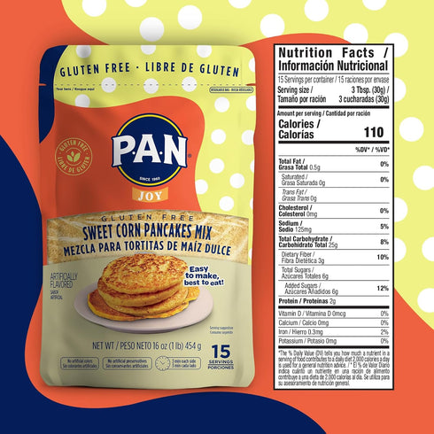 1 lb (Pack 1) P.A.N Sweet Corn Pancakes Mix Gluten Free Easy to Prepare