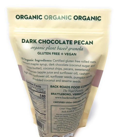 BACK ROADS 10 OZ Organic Dark Chocolate Pecan Granola