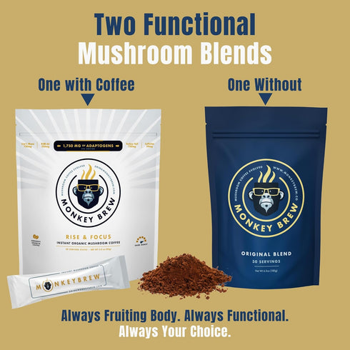 Immunity 1,750mg KSM-66 Monkey Brew Rise & Focus USDA Organic Mushroom Coffee | Boosts Focus, Energy, & Mood |