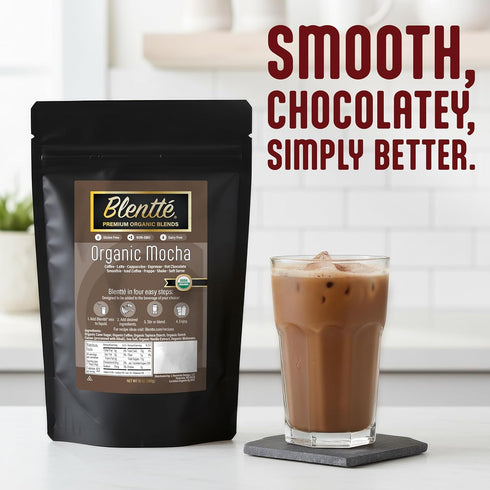 10 Oz Blentte - Organic Mocha Drink Mix - Latte, Cappuccino, Frappe, Hot Chocolate & Coffee Blend - For Instant Smooth
