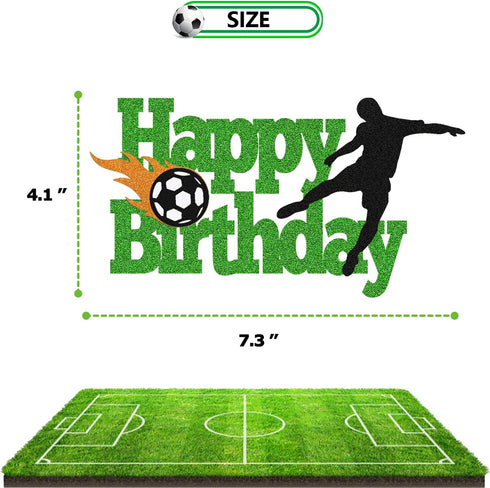 Soccer Cake Topper, Happy Birthday Sign, Football Player Cake Decorations for Sport Theme Birthday Party Supplies