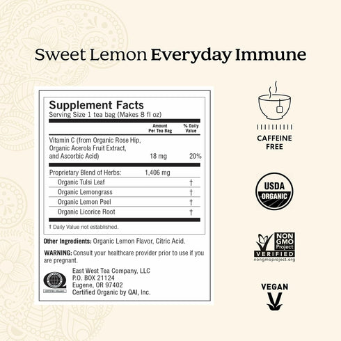 Immune 16 Pack (6 Packs) Immune Yogi Tea Sweet Lemon Everyday Tea - Tea Bags per - Daily Support Tea - Delicious Lemon
