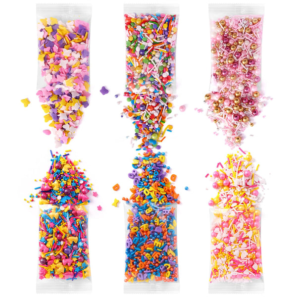 Sprinkles for Cake Decorating, 6 Packs Colorful Pastel Sprinkles, Assorted for Cupcake, Cookies, Ice Cream, Perfect for