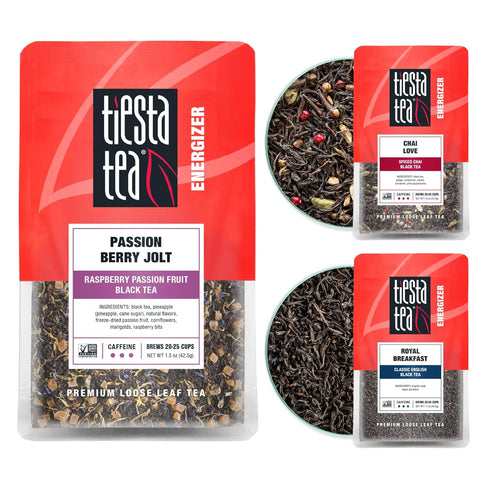 Tiesta Tea Black Loose Leaf Tea Gift Box, 3 Pouches, High Caffeine Hot & Iced Tea Variety Pack with Chai, Fruit &