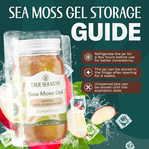 Pack 1 TrueSeaMoss Sea Moss Gel Made in USA Wildcrafted Seamoss, Fruits & Jarred Vegetables Apple/Cinnamon, of (Labels