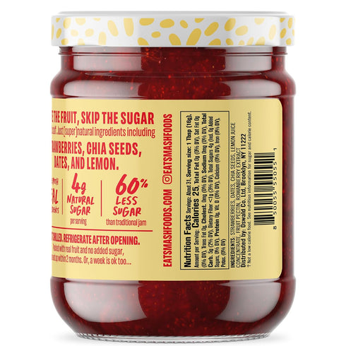 Smash Foods 17.5 oz Strawberry Superfood Fruit Spread, No Sugar Added, Keto Jam with Chia Seeds, Vegan, Low-Calorie