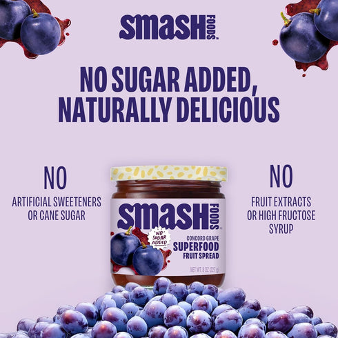 (2 Smash Foods Grape Jam | Low-Calorie, No Sugar Added Keto Jam with Upcycled Fruit & Chia Seeds | Vegan, Paleo