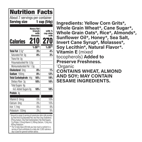 14.4 oz. (Pack 3) Cascadian Farm Organic Honey Oat Crunch Cereal With Almonds, Non-GMO
